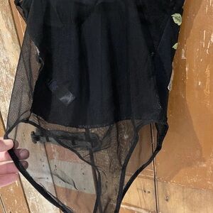 Top shop Black Sheer Mesh Top with Floral Embroidery blue pink green